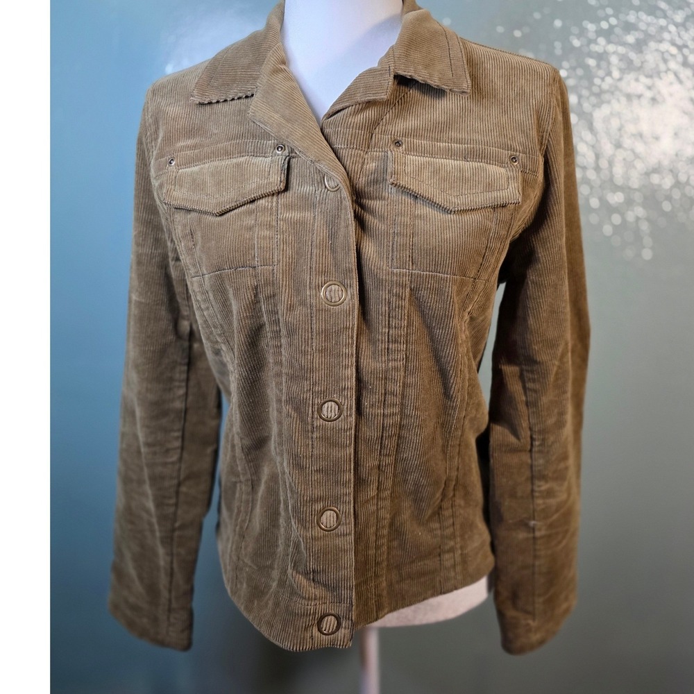 Cabi Corduroy Jacket Olive Tan Utility Button Front Size M W19 L22